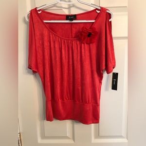 NWT Satiny orange cold shoulder top with flower
